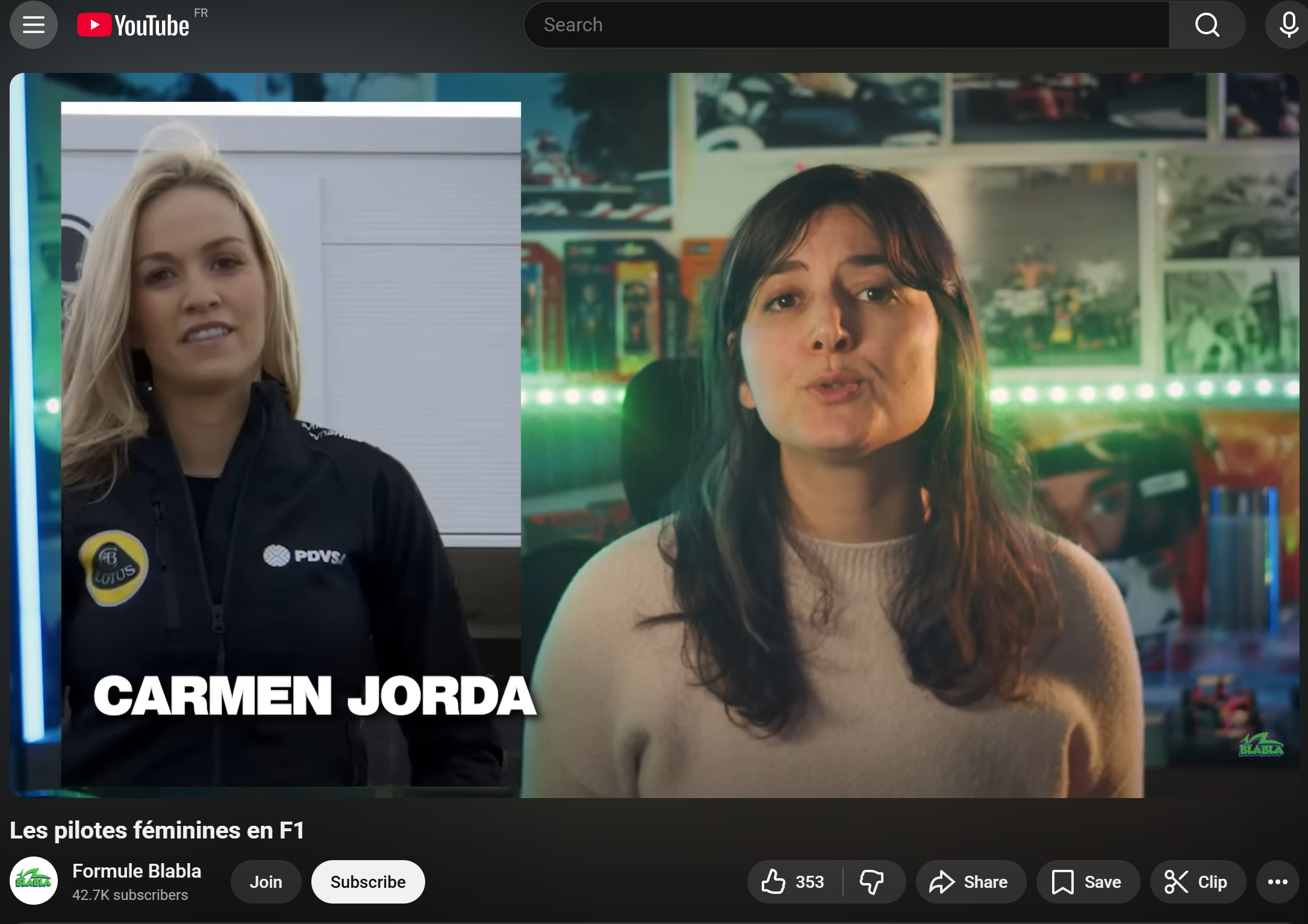 Image Présentation d'une vidéo sur les pilotes de Formule 1 féminines (chaîne youtube : "Formule Blabla")